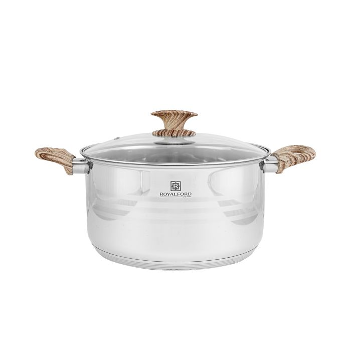 Royalford RF8550 28cm Stainless Steel Casserole With Glass Lid - Durable, High-Quality Steel Construction | Non-Stick Dish For Gas, Induction & Ceramic Hobs
