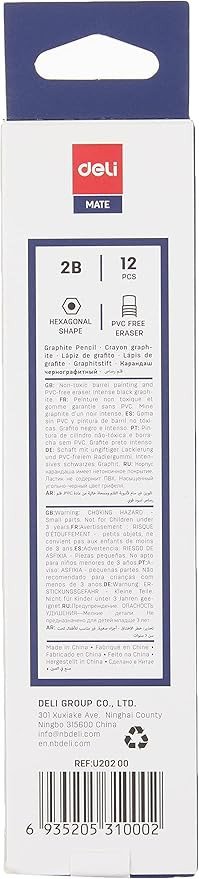 Deli HB Graphite Pencil U200 with Eraser 12 Pieces of Pack