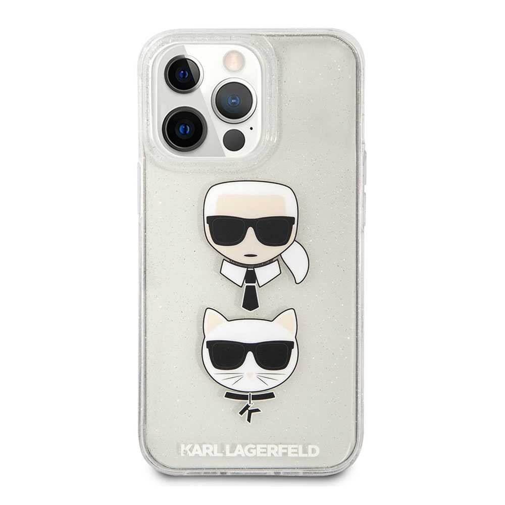 Karl Lagerfeld TPU Full Glitter Case With Embossed Karl & Choupette Head For iPhone 13 Pro (6.1") - Silver
