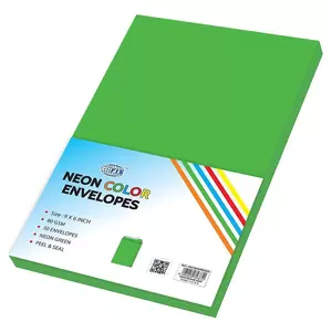 FIS Color Envelopes, Peel & Seal, Neon Green Colors, Pack of 50 Pcs. 9 x 6 inch, 80 GSM - FSEC8032PBGR50