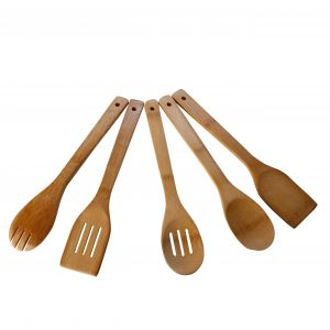 Royalford 5 Pcs Kitchen Tools Set - Bamboo - Wooden