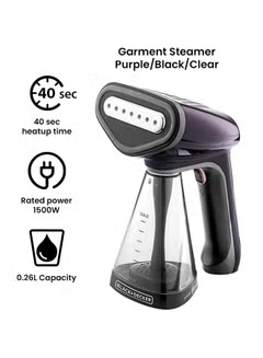 Handheld Portable, Garment Steamer With Auto Shut-Off, 0.26 L 1500.0 W, HST1500-B5, Purple/Black/Clear