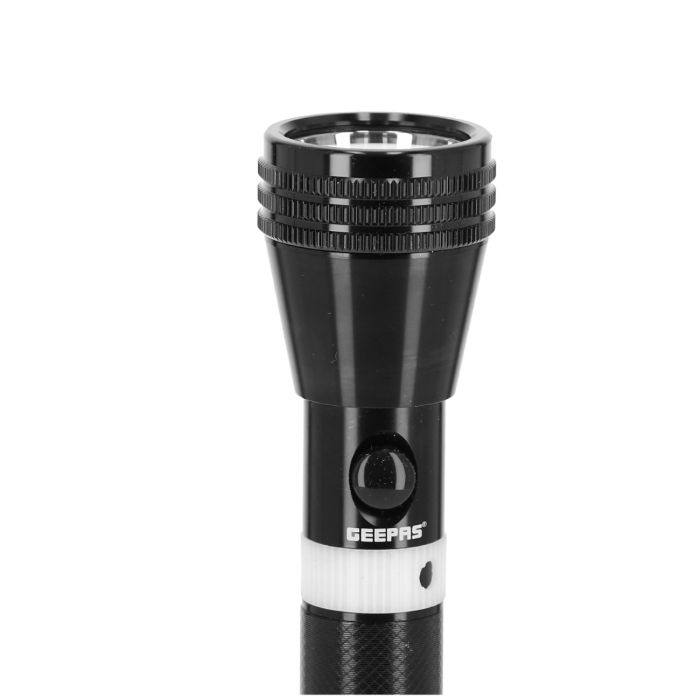 Geepas Rechargeable LED Flashlight 3W - Hyper Bright White 2000 Meters Range Portable Torch High Beam LED Flashlight| Pocket Flashlight With Charger | Life Time Warranty (CREE LED)