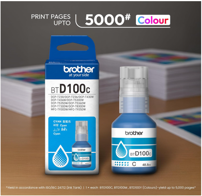 Brother Genuine BTD100C Ultra High Yield Cyan Ink Bottle, 5,000 Page