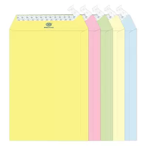 FIS Color Envelopes, Peel & Seal, Pastel 5 Assorted Colors, Pack of 50 Pcs. 9 x 6 inch, 80 GSM - FSEC8032P550