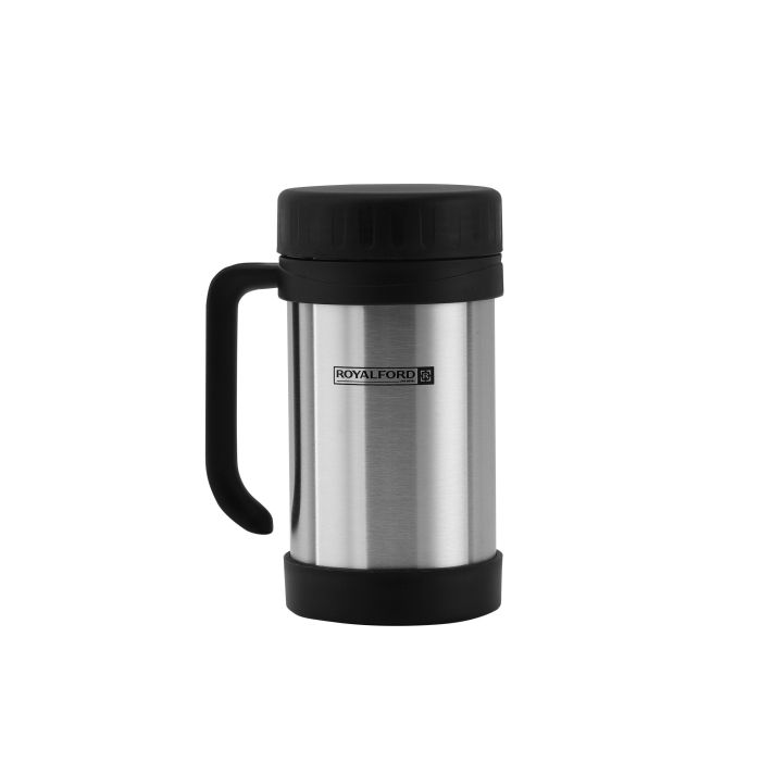 Royalford 500ML Vacuum Mug With Handle- RF11138| Double Wall Stainless Steel Body And Keeps Your Drinks Hot Or Cold| Leak-Proof And Portable Design| Suitable For Indoor And Outdoor Use| Silver