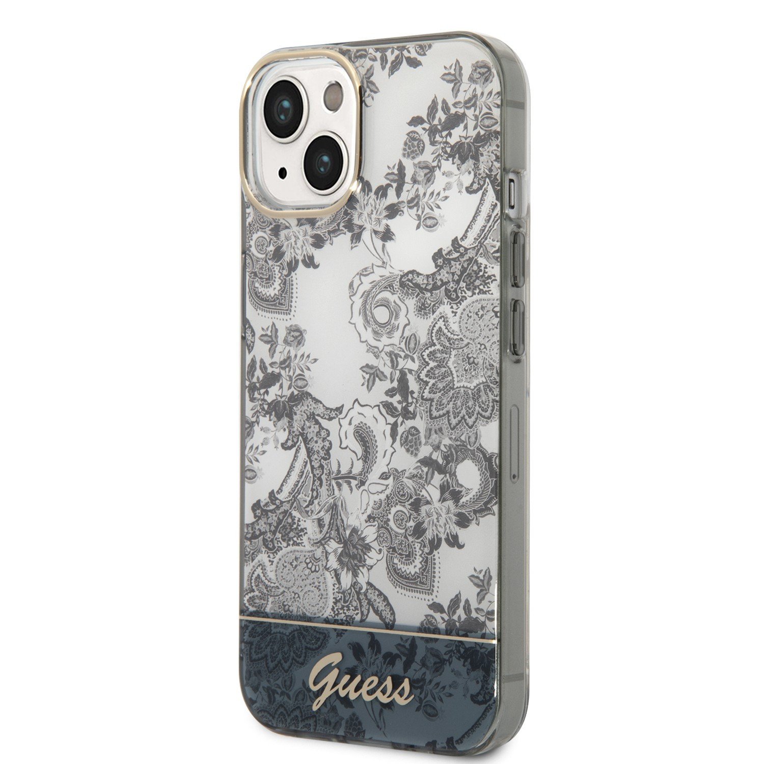 Guess PC/TPU IML Case With Double Layer Electroplated Camera Outline & Toile De Jouy For iPhone 14 - Grey