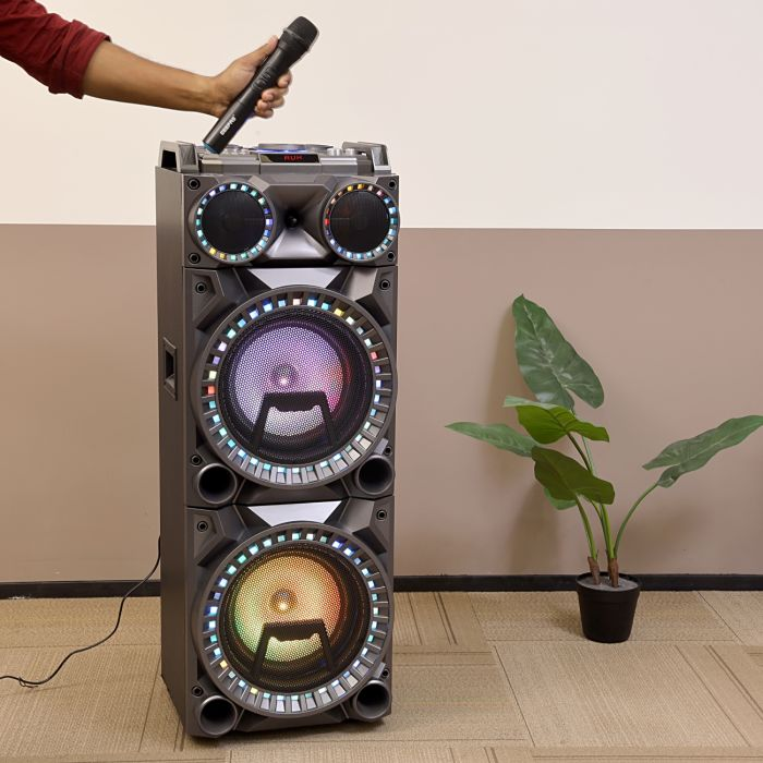 Geepas Professional Speaker With Drum Kit Panel - 7 Pad Digital Drum Kit Portable Speaker LED Display With Wireless Microphone | Compatible With USB/SD Card/FM/ AUX | 2 Years Warranty