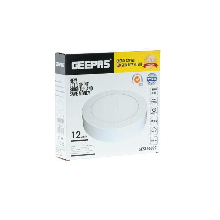 Geepas Round Slim Downlight Led 12W - Downlight Ceiling Light | Natural Cool White 6500K | Long Life 50,000 Burning Hours | Ultra Slim | 3 Years Warranty