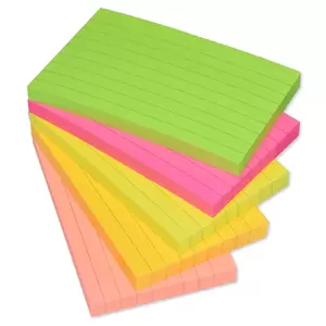 FIS Sticky Note Pad, 3X5 inches, Pack of 5, Ruled 5 Assorted Neon Color -FSPO3X5RN5C