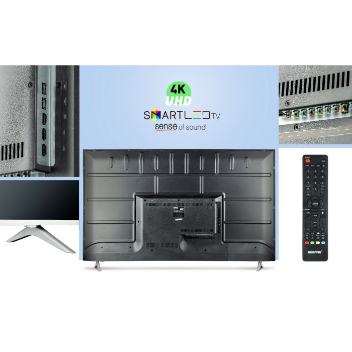 Geepas 65" Smart LED TV - Mirror Cast, 3.5mm, 3 HDMI & 2 USB Ports | Wifi, Android With E-Share | Comes Application Like Youtube, Netflix, Amazon Prime | 1 Years Warranty