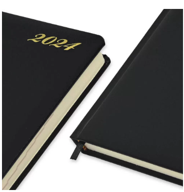 FIS 2024 International Golden A5 7-Languages Bonded Leather Diary Black - FSDI136-7BG24BK