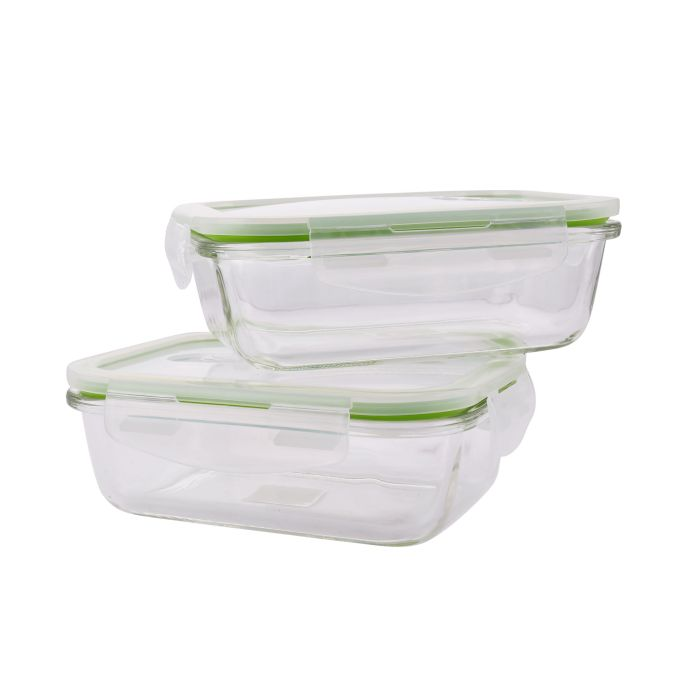 Royalford 600ml 2Pcs Glass Meal Prep Container - Reusable, Airtight Food Storage Tray With Snap Locking Lids | Microwavable, Freezer & Dishwasher Safe| Ideal For Cooking Serving Storing Freezing Roast