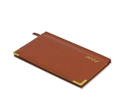 Fis 2024 Golden Slim English Diary Vinyl, 1 Side Padded Brown -FSDI52EG24BR