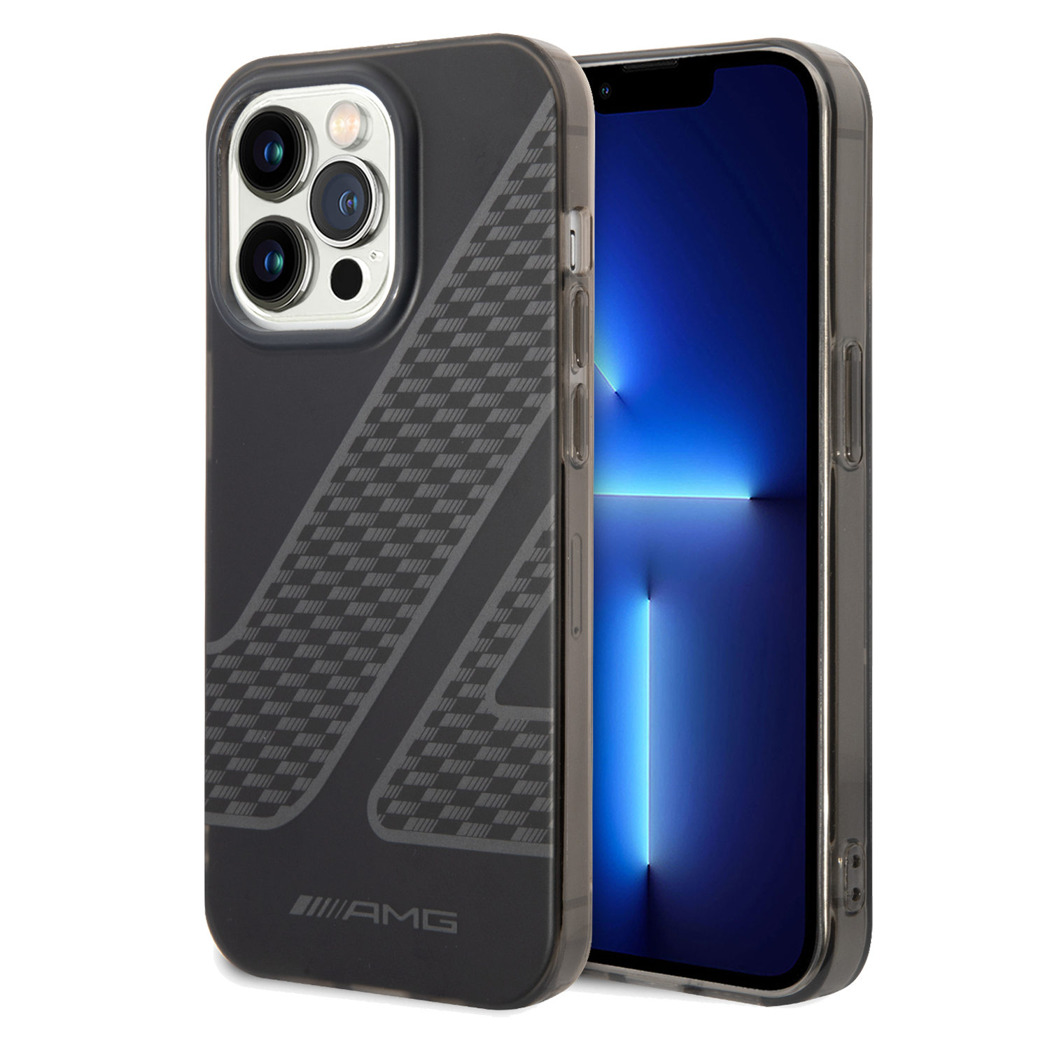 AMG Frosted PC Case With Checkered Pattern Design For iPhone 14 Pro - Black