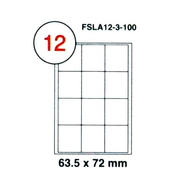 FIS Multipurpose Laser Labels, Colour White, Size 63.5X72MM, (12 Sticker x 100 Sheet) A4 Size, E.U. Origin Material - FSLA12-3-100