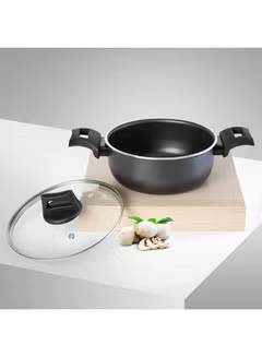 Non-Stick Casserole, Stockpot & Stewpot with Glass Lid and 5 Layer PTFE Non-Stick Spray, Coating BXSCP20BME, Black