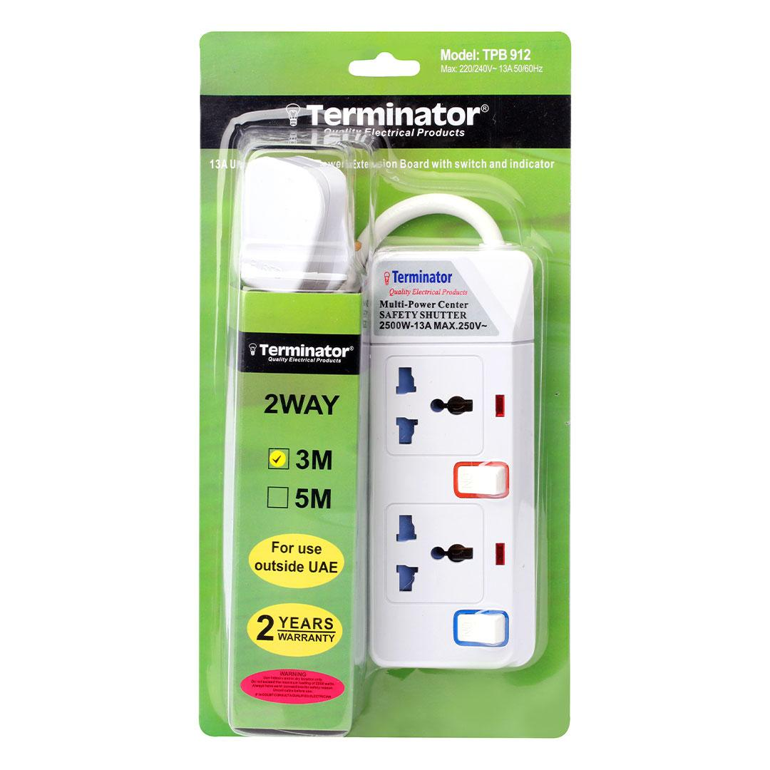 2 Way Universal Power Extension Socket With Individual Switches & Indicators 3M 13A