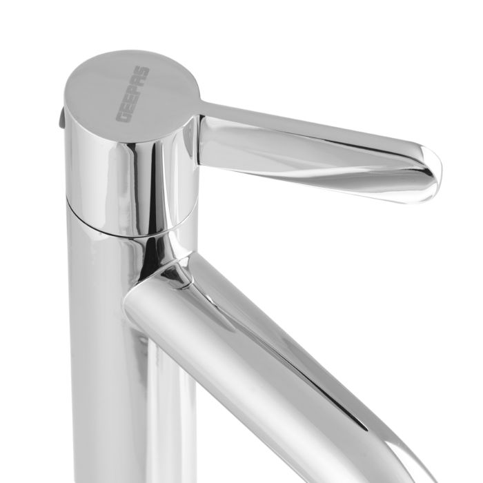 Geepas Single Lever Pillar Basin Tap - High-Quality Ceramic Brass Cartridge Single Hole | 0.2MPa To 0.8MPa Water Pressure | Ideal For Wash Basin Bathroom & Lavatory | 5 Years Warranty