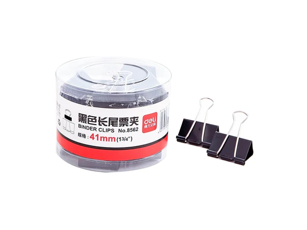 Deli Black Binder Clips 41mm 12clips/pack