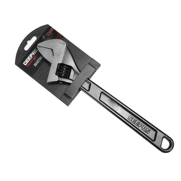 Geepas Soft Grip 10” Adjustable Wrench, Made Of High Carbon Steel, Black Phosphated Finish, Easy To Operate, Has A Double Colored Handle Red/Black