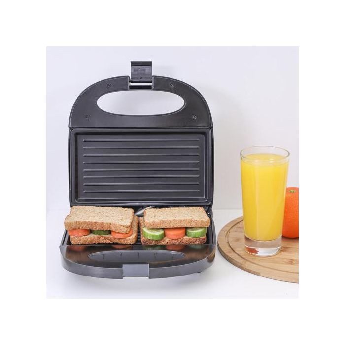 Geepas GGM6001 700W 2 Slice Grill Maker With Non-Stick Plates | Stainless Steel Panini Press, Sandwich Toaster, Grill & Griddle Toasty Maker | Cord-Warp For Storage, Ideal For Breakfast | 2 Years Warr