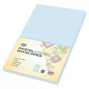 FIS Color Envelopes Peel & Seal, Pastel Colors, Pack of 50 Pcs. Blue Color, 10 x 7 Inch, 80 GSM - FSEC8033PB50