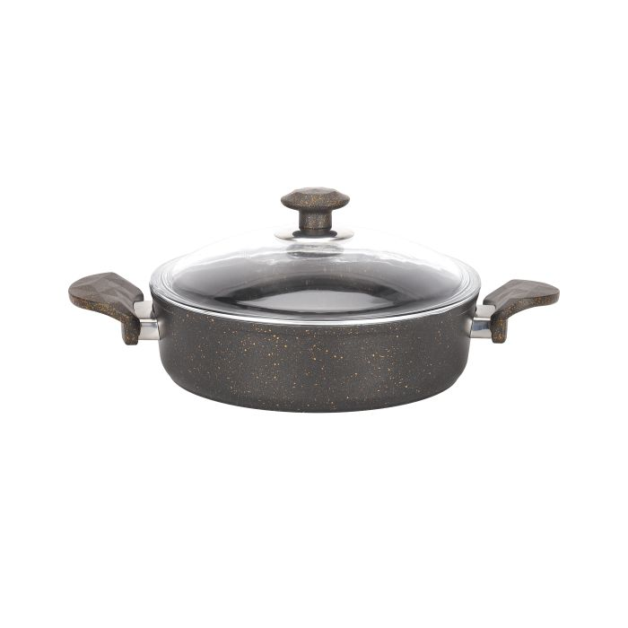 Chef Mark Granite Coated Cookware Set, 9 Pieces, RF10268 | Premium-Quality Aluminium | Tempered Glass Lid | Heavy-Duty Bakelite Handles | Compatible With All Types Of Gas