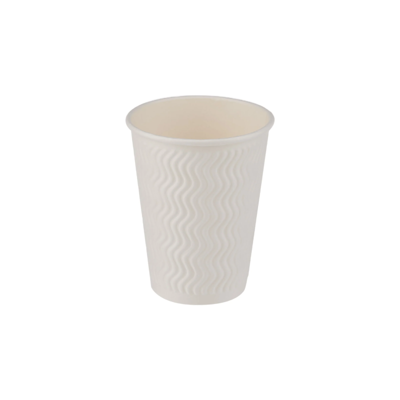 12 Oz White Embossed Paper Cup With Lid