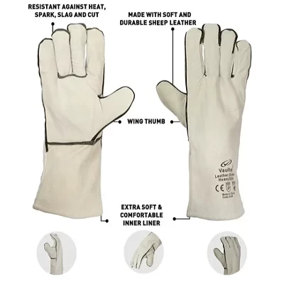 Vaultex EUR Leather Welding Gloves with Piping, 14″ (1 dozen)