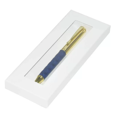 FIS Gold Pens with Embossed Italian PU Wrapper and Gift Box, Blue Colour - FSPNGPUBLD3