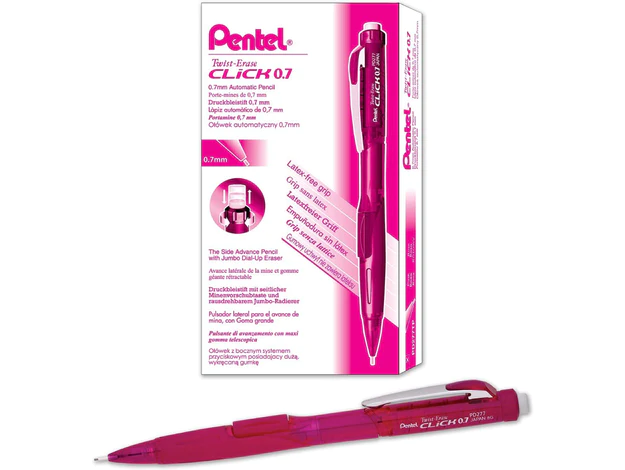 Pentel PD277T-P Twist Erase Click Mechanical Pencil - 0.7mm - Pink (12pcs/box)