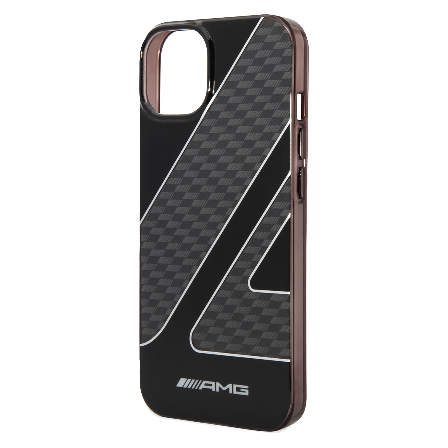 AMG Transparent Double Layer Case With Checkered Flag Pattern For iPhone 14 - Black