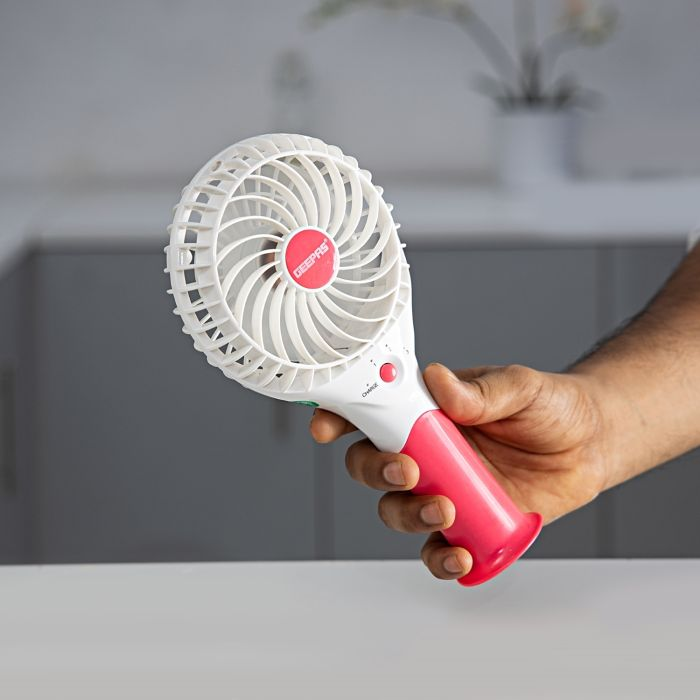 Geepas Rechargeable Mini Fan - Personal Portable Fan With 3 Speed Options - Quiet Electric USB Travel Fan For Office, Home And Travel Use (5V USB) - 8 Hours Working (Low Speed) -2 Year Warranty