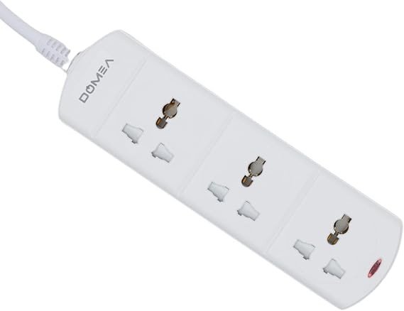 DOMEA Multi Plug Extension With 3 Universal Sockets | Plug Type Adaptor | 3 Meter Copper Cable With Safety Fuse
