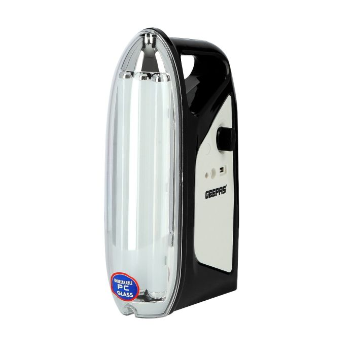 Geepas 2 In 1 Rechargeable Emergency LED Lantern - 200 Hours Working With Automatic Lighting | Solar Input & USB Port | 2 Years Warranty