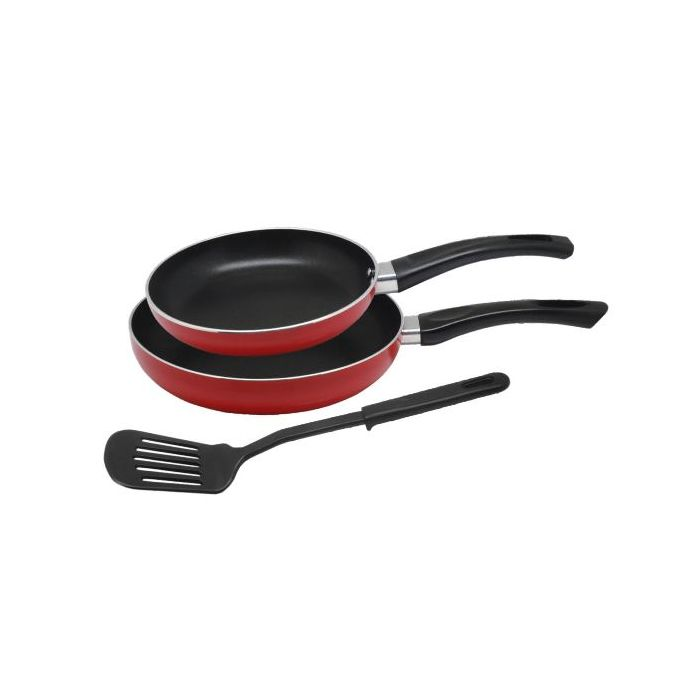 Royalford 3 Pieces 18 & 24 Cm Fry Pans With Nylon Turner - Portable With Cool Touch Handle 2 Layer Non-Stick Coating Frying Pan Deluxe Value Set, Turner Included | Ideal For Grill Fry Roast Steam