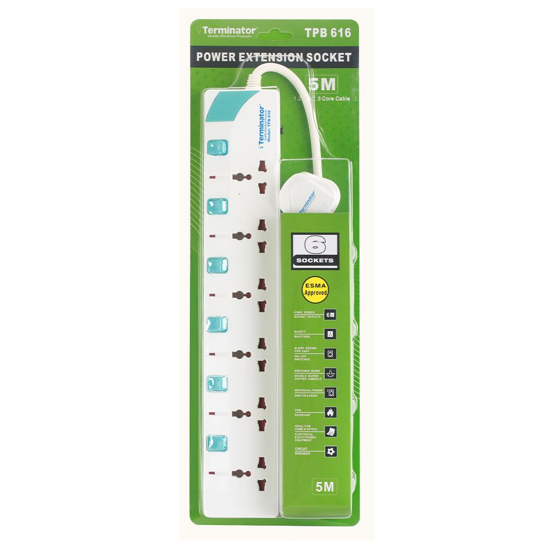6 Way Extension Socket 5M Cable