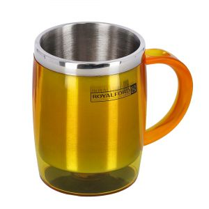 Royalford 14Oz Double Wall Travel Mug - Stainless Steel - Orange - RF6154OR