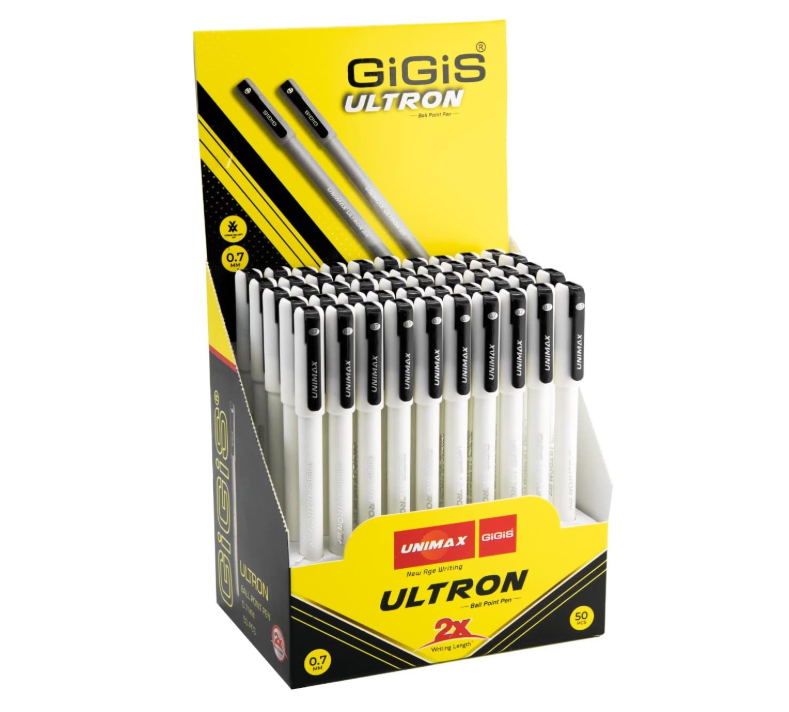 GIGIS ULTRON 2 x 0.7mm Black Ballpen, Pack of 50