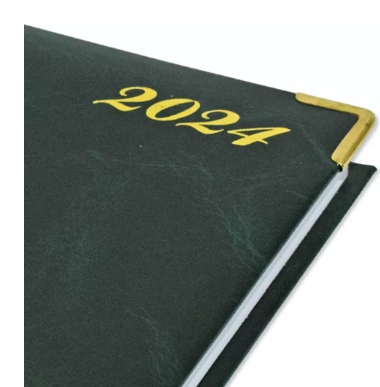 Fis 2024 A5 Diary,Gold Corners,English Vinyl 1Side Padded Green -FSDI22E24GR