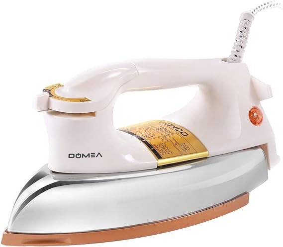 DOMEA® Electric Dry Iron, 1200W, 1.9 kg Heavy Weight, Ceramic Coating, Automatic Thermostat Cut-Off, Suitable for All Cloth Types | 7 Years Warranty