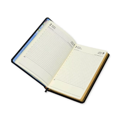 FIS A5 Diary 2024 (Arabic/English) Golden Bonded Leather, Black - FSDI26AEGB24BK