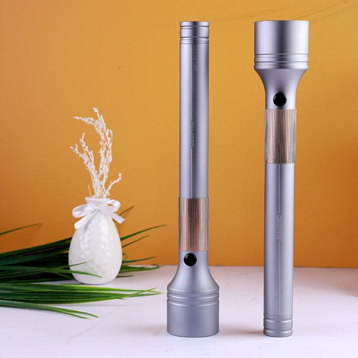 Geepas 2 PCS Rechargeable Water Proof Family Pack LED Flashlight 3000 Mah -Super Bright Light Rechargeable Flashlight| Aluminium Body, Water Proof, Highly Durable CREE LED Lights