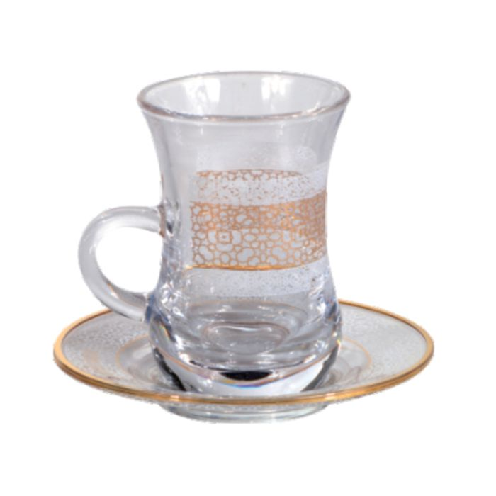 12 Pcs Lira Royal Tea Set - Made Up Of High Quality Glass For Regular Use | Ideal For Tea, Coffee, Latte, Cappuccino Or Espresso Cup With Saucer | Glass Tea Set