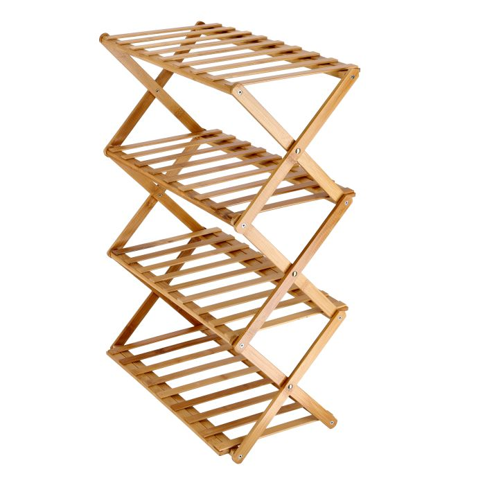 4-Layer Bamboo Shoe Rack, Multi-Purpose Shoe Shelf, RF10412 | 100% Natural Bamboo | Collapsible Design | Easy To Store & Carry | Free Standing Shoe Organizer