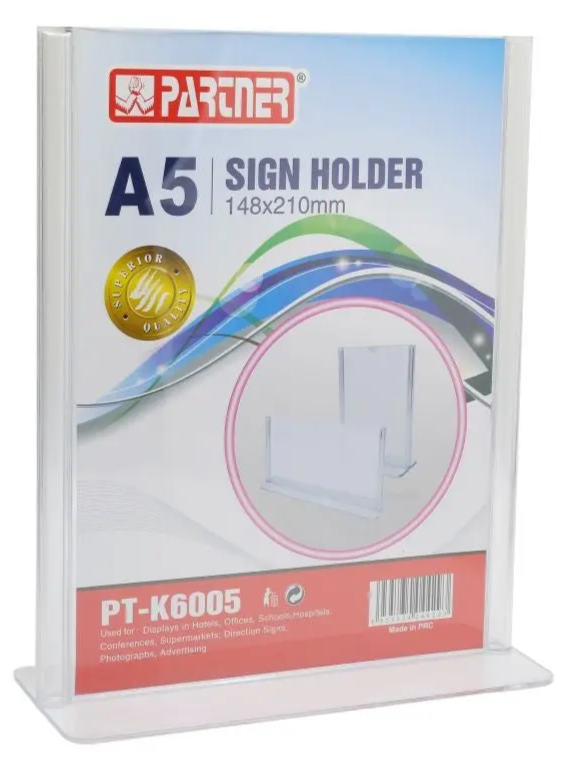 Partner A5 T Shape Sign Holder Clear