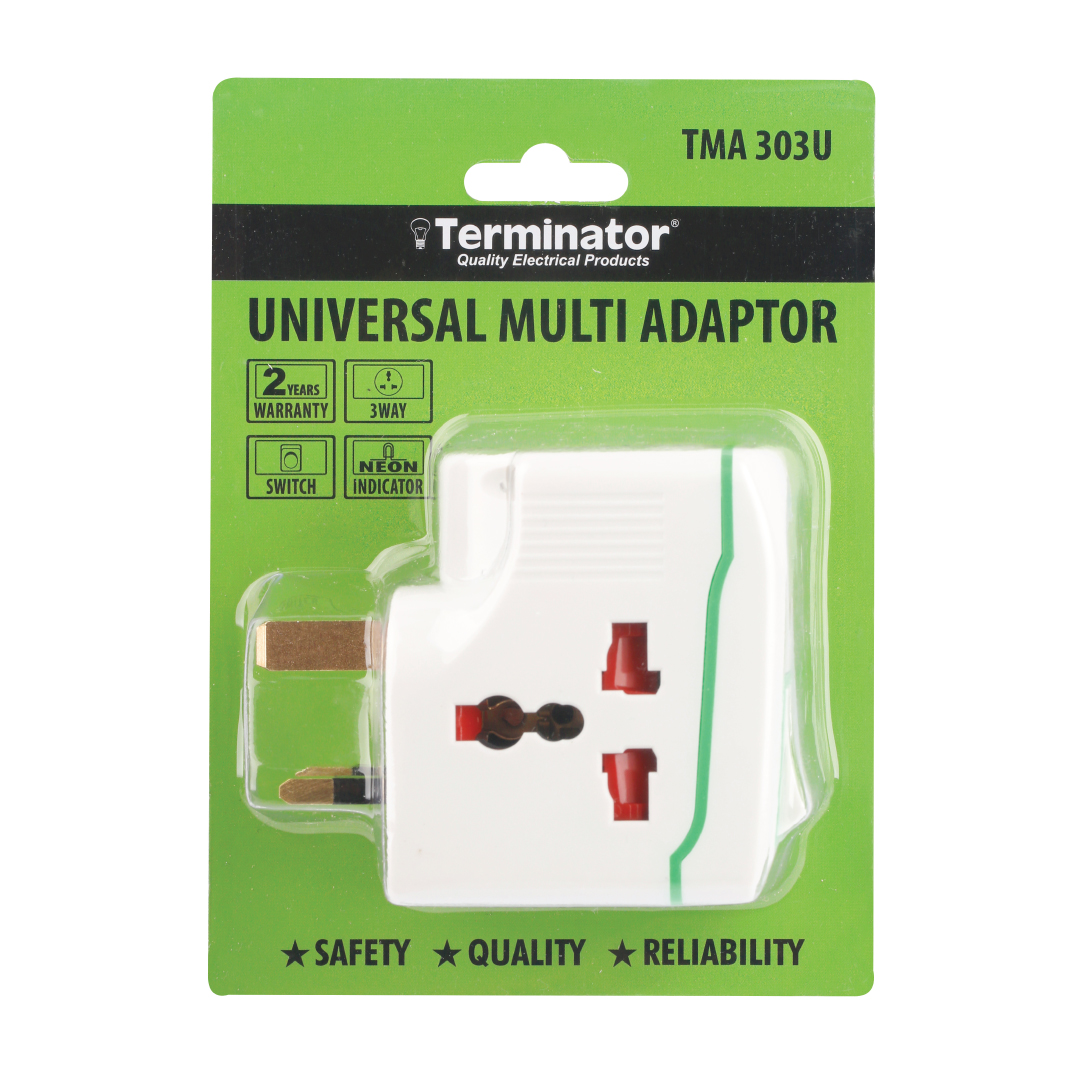 3 Way Universal Multi Adaptor With Individual Switches, Indicators & 13A Plug.