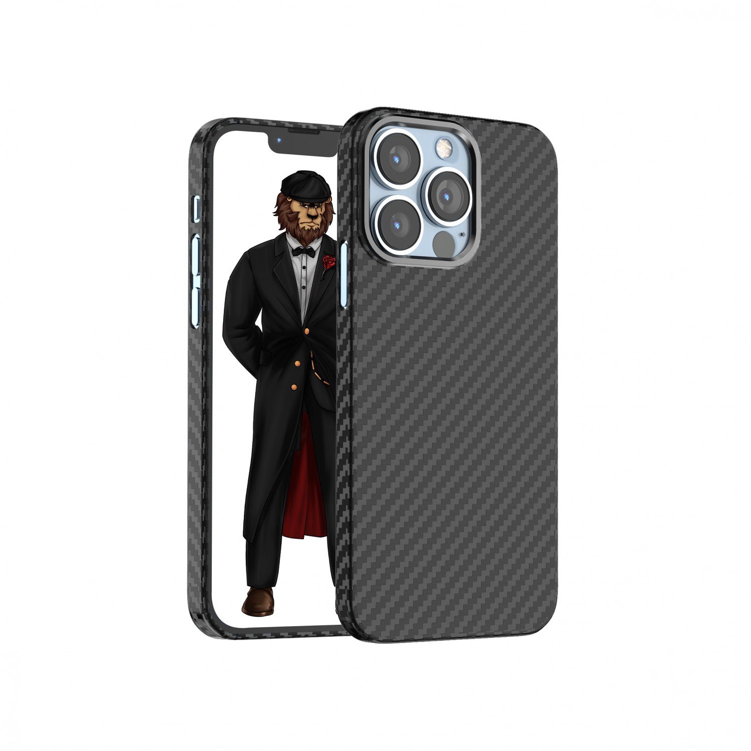 Green Carbon Pro Case with Metal Camera Ring for iPhone 13 Pro Max ( 6.7" ) - Black and blue