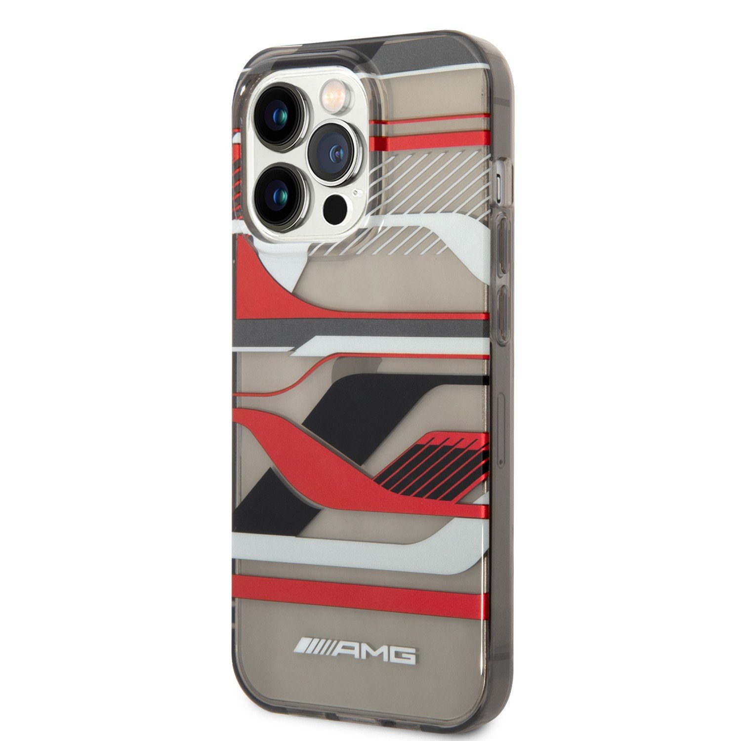 AMG Transparent PC/TPU Case With Expressive Graphic Design For iPhone 14 Pro Max - Black/Grey